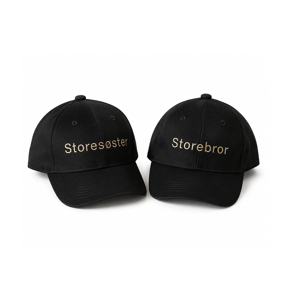 Caps til barn med teksten “Storebror"/"Storesøster”