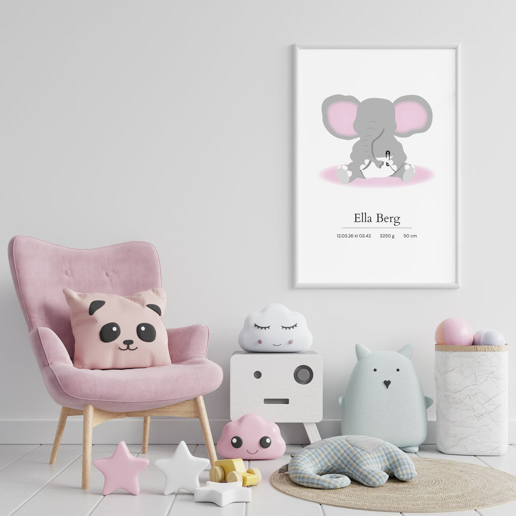Fødselsplakat Elefant