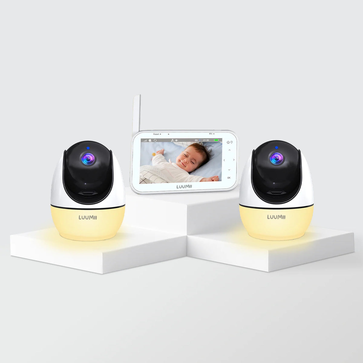Babycall med to kameraer og nattlys + dobbel babymonitor