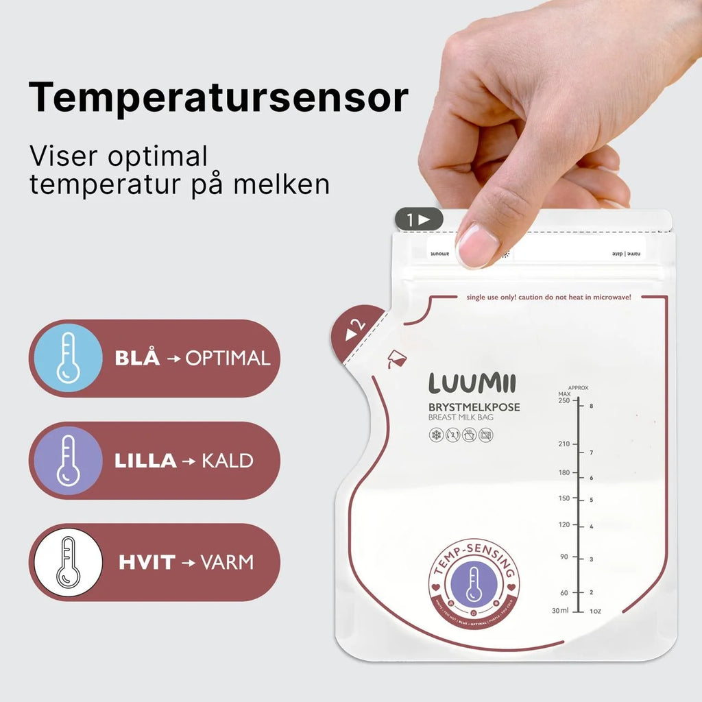 Brystmelkposer med temperatursensor - 25 poser / 250ml